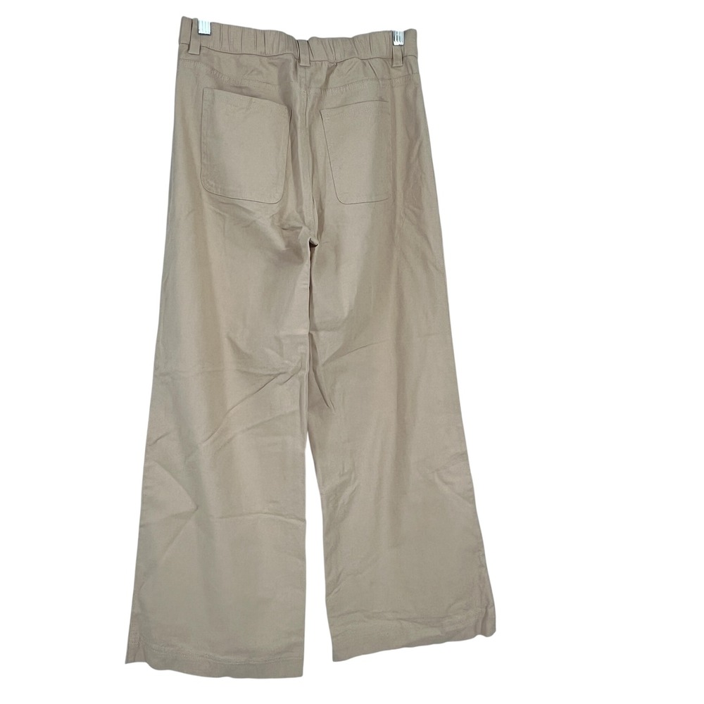 Pact Organic Cotton Wide Leg Pants Tan Beige Size M Sustainable Stretch - Picture 3 of 9